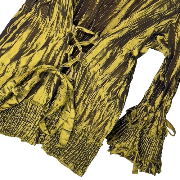 Laura Plus Green Crinkle Ruffle Sleeve Button Up Whimsical Gypsy Blouse Top 2X - Picture 8 of 14